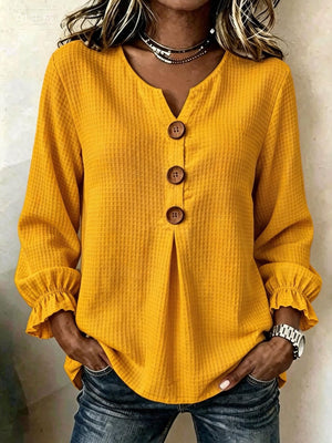 blouse in Sky Blue with waffle knit and waffle-knit