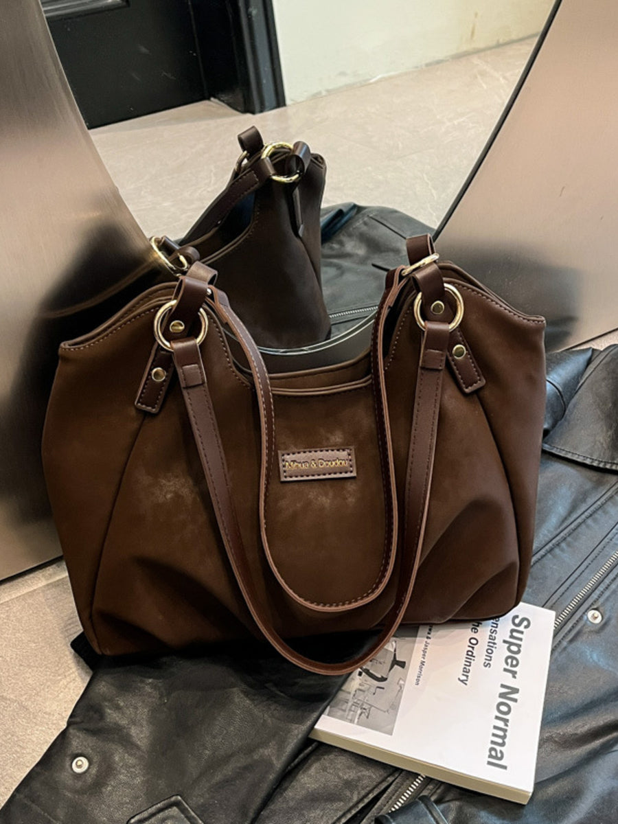 Suede Imported Size & handbag in Coffee Brown with soft silhouette