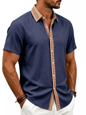 Black button-up shirt with slightly stretchy and short sleeve