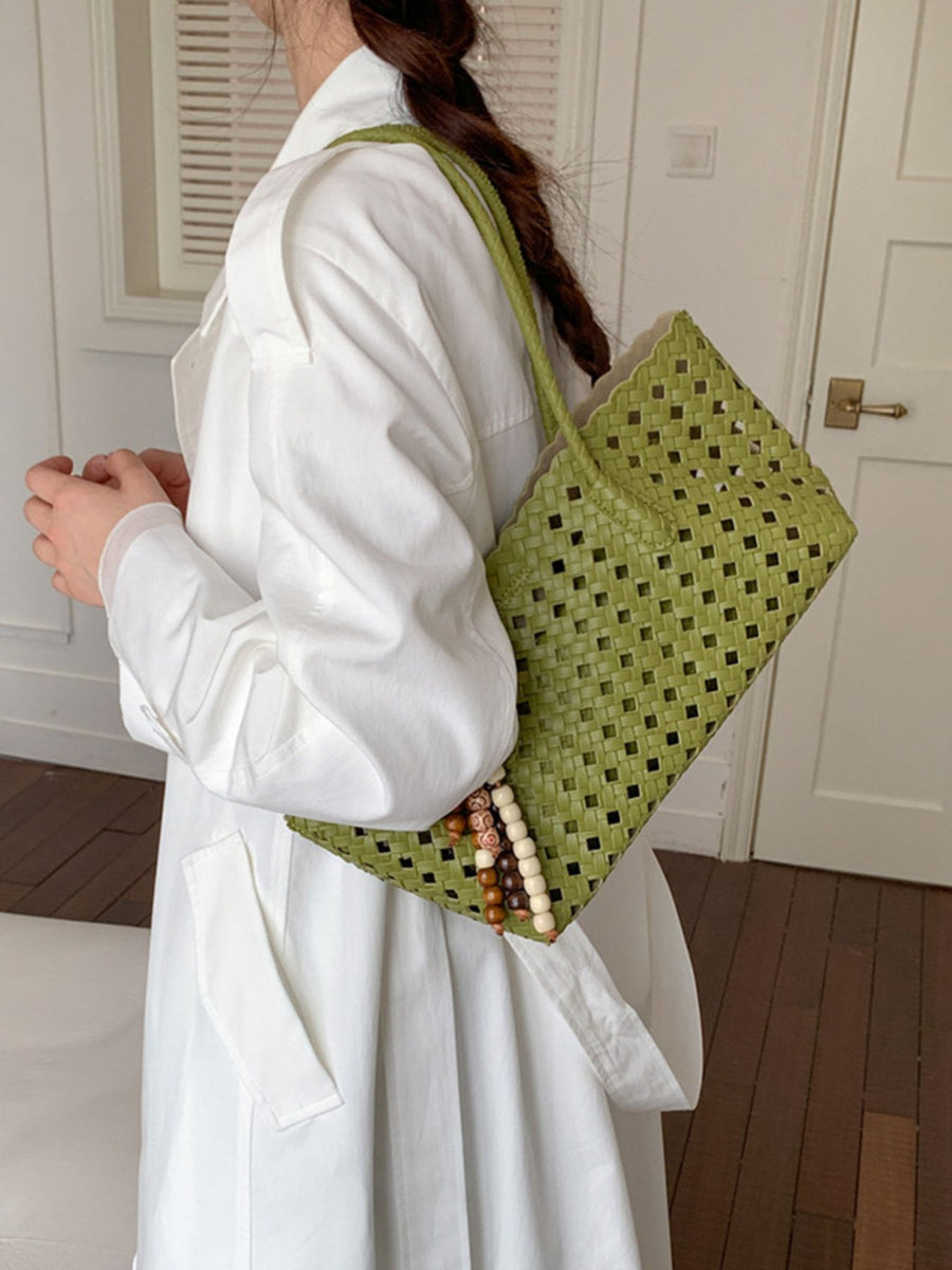 shoulder bag featuring woven in Yellow with PU Leather Imported Size & texture