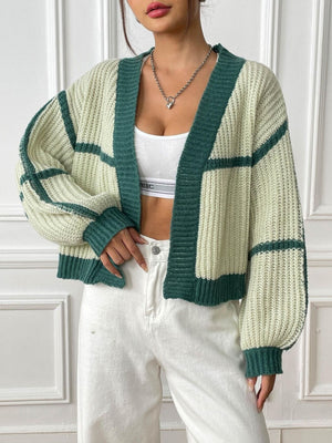 cardigan in light pink with color-block and ribbed