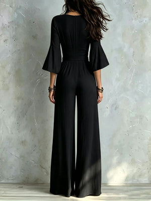 Sky Blue jumpsuit featuring pocketed and pleated