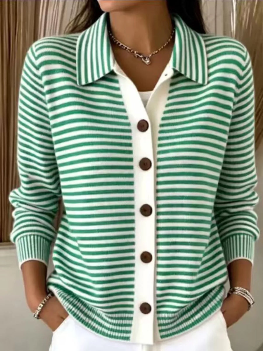 cardigan in Pink with striped and buttoned