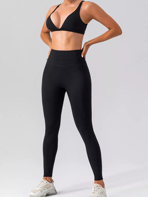 V-neck Tank And High-waisted Seamless Pants Set in Black with buttery-soft