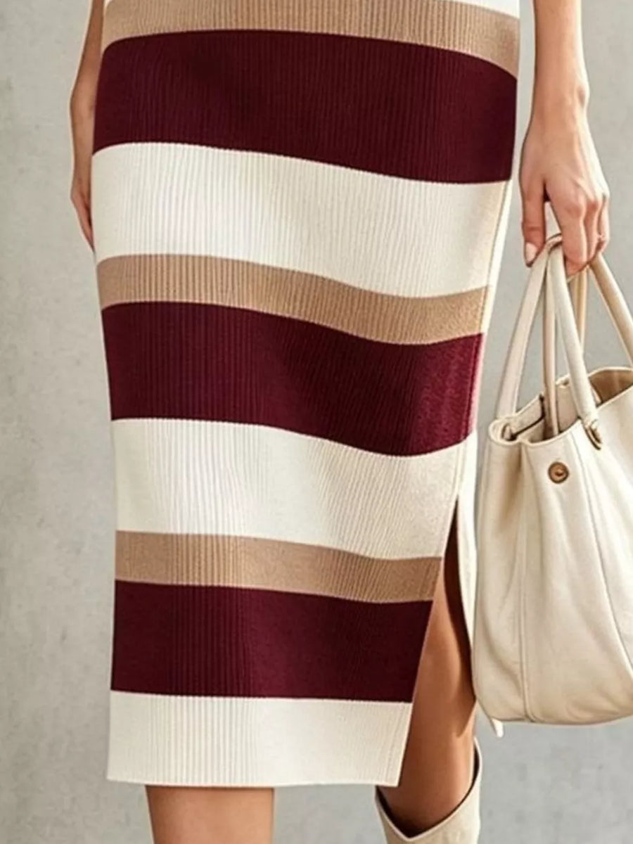 sweater dress featuring striped in Yellow with 100% polyester Care instructions: Machine wash cold texture