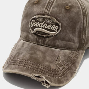 Distressed Washed Cotton Baseball Cap in White with distressed