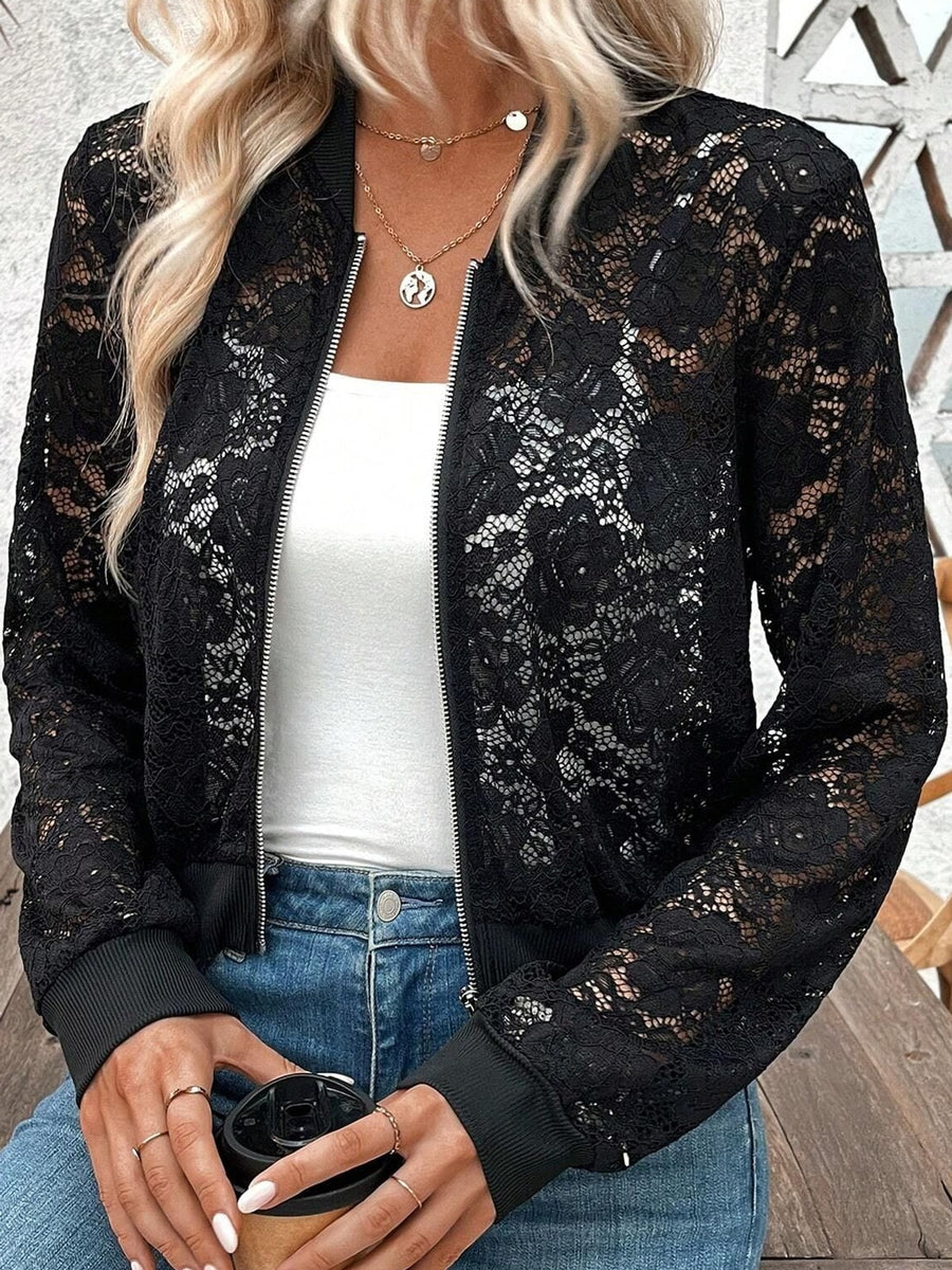 Black bomber jacket with cropped and zip-front