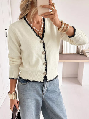 cardigan in cream featuring buttoned and regular fit