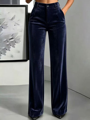 wide-leg pants in cream with buttoned and full-length