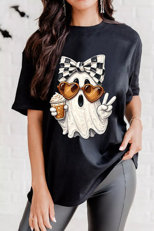 black t-shirt with graphic-print and crew neck