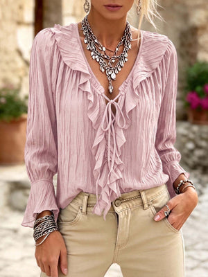 Brown blouse with frill and long sleeve