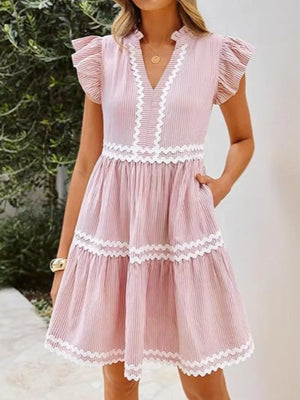 Blush Pink mini dress with pullover and striped