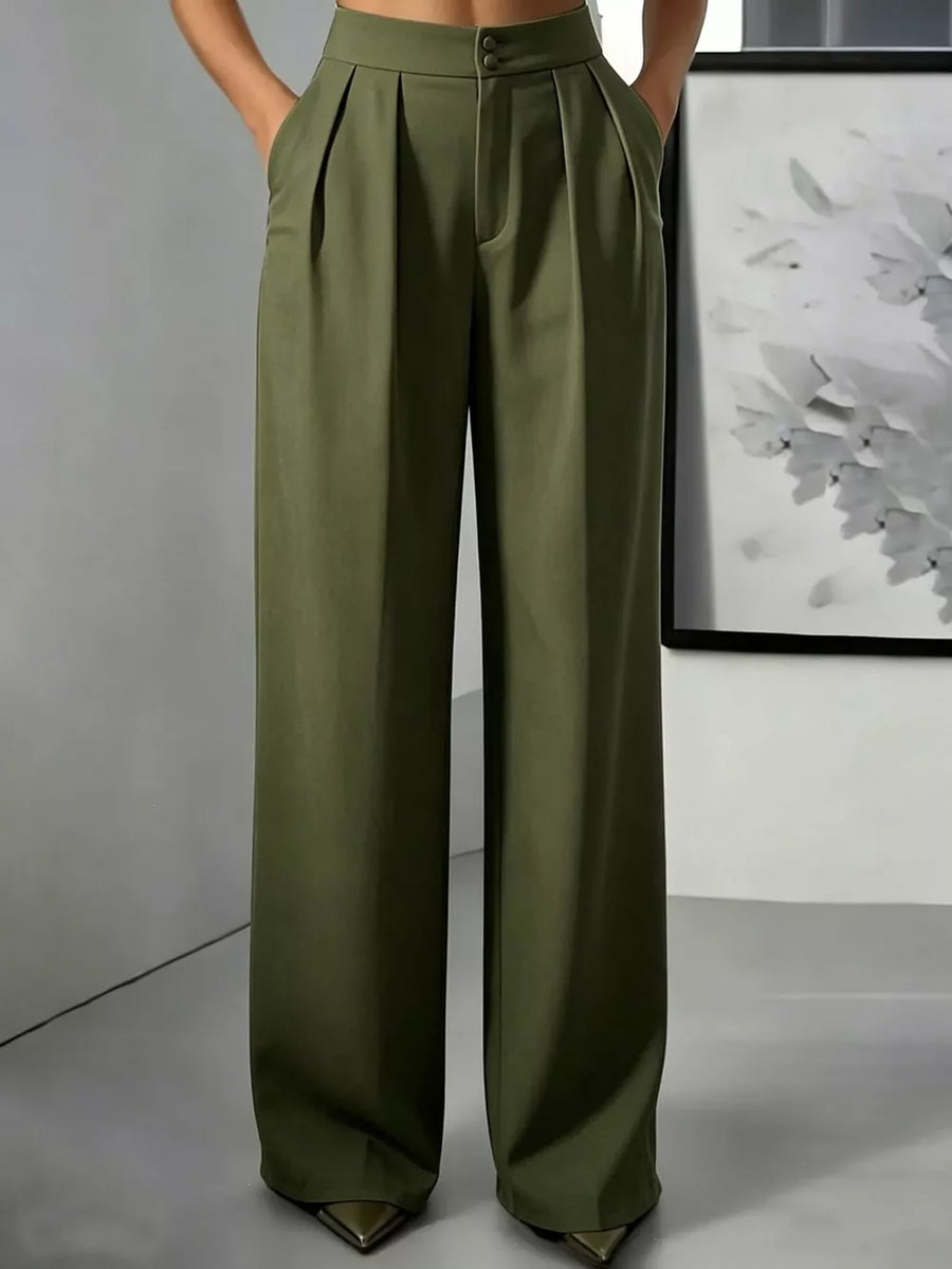 Button-down Pleated Pants in Purple with high-waisted