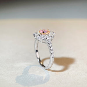 Halo 925 Sterling Silver Zircon Heart Ring in Blush Pink with heart-shaped stone