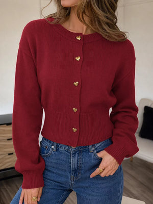 romantic cardigan in burgundy with round neck