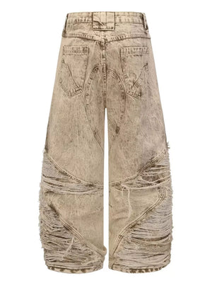 Men's Distressed Wide-leg Jeans Plus Size in Khaki