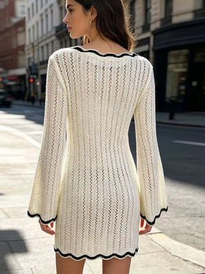 100% polyester Care instructions: Machine wash cold sweater dress in cream with fitted silhouette