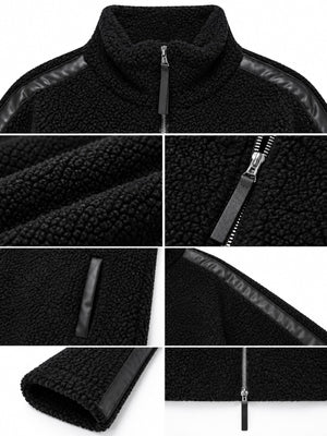 Khaki-Ribbed sherpa jacket with pocketed and long sleeve