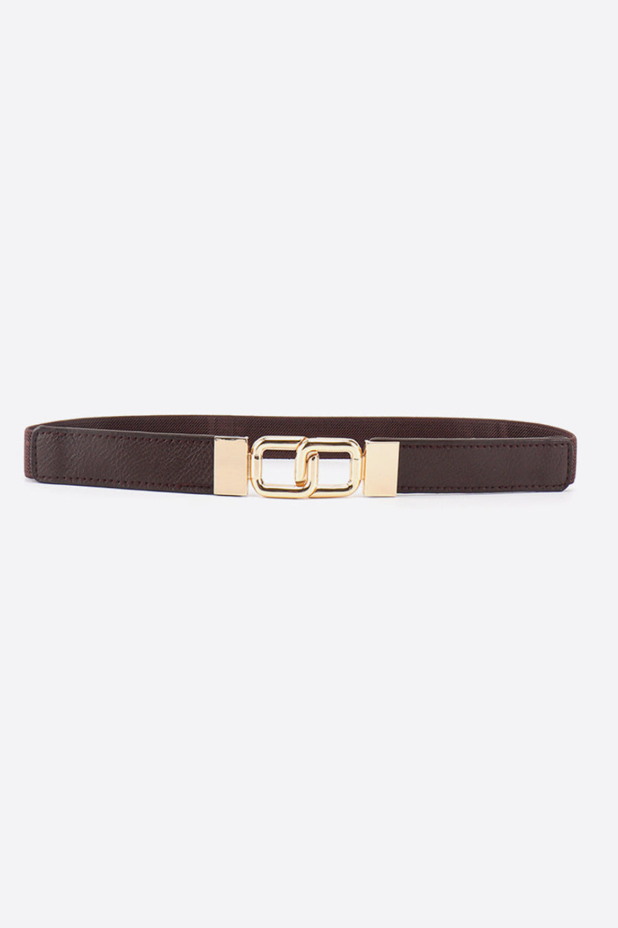 Chocolate brown elastic belt with gold linked rectangle buckle