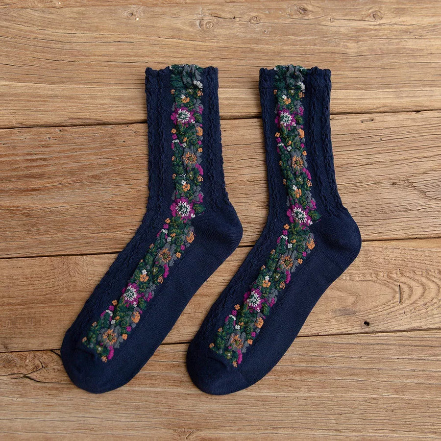 Black socks with crew length and elastic