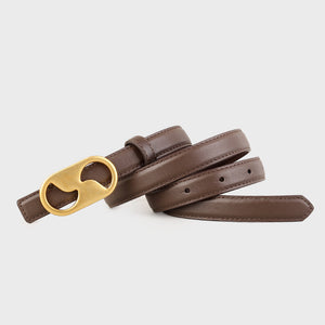 Brown cowhide leather belt with gold buckle detail