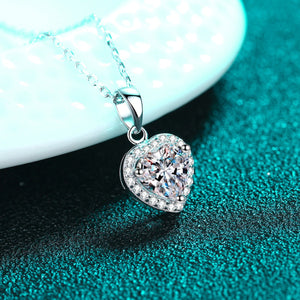2 Carat Moissanite 925 Sterling Silver Heart Pendant Necklace in silver with heart-shaped pendant