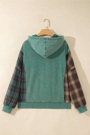 sage green pullover hoodie with hip-length and pullover