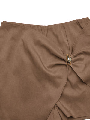 Brown textured skirt with gold ring detail