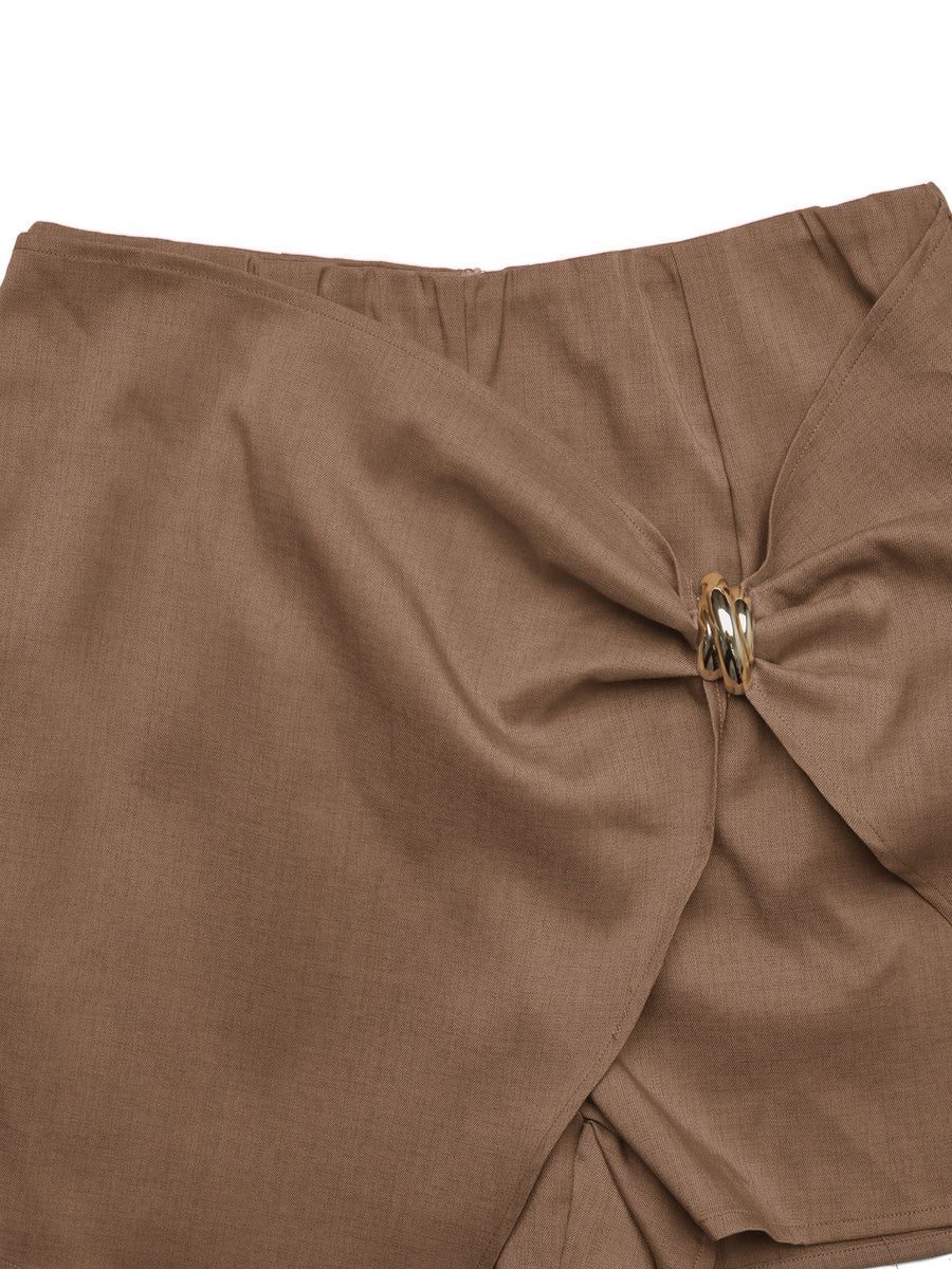 Brown textured skirt with gold ring detail
