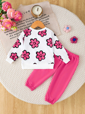 sweatshirt and joggers set in hot pink with floral and two-piece