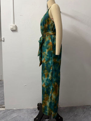 jumpsuit in Dark Green with tie-dye and tied