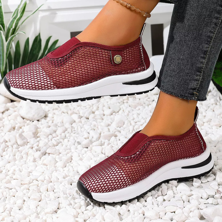 Breathable Mesh Slip-ons in tan with mesh upper