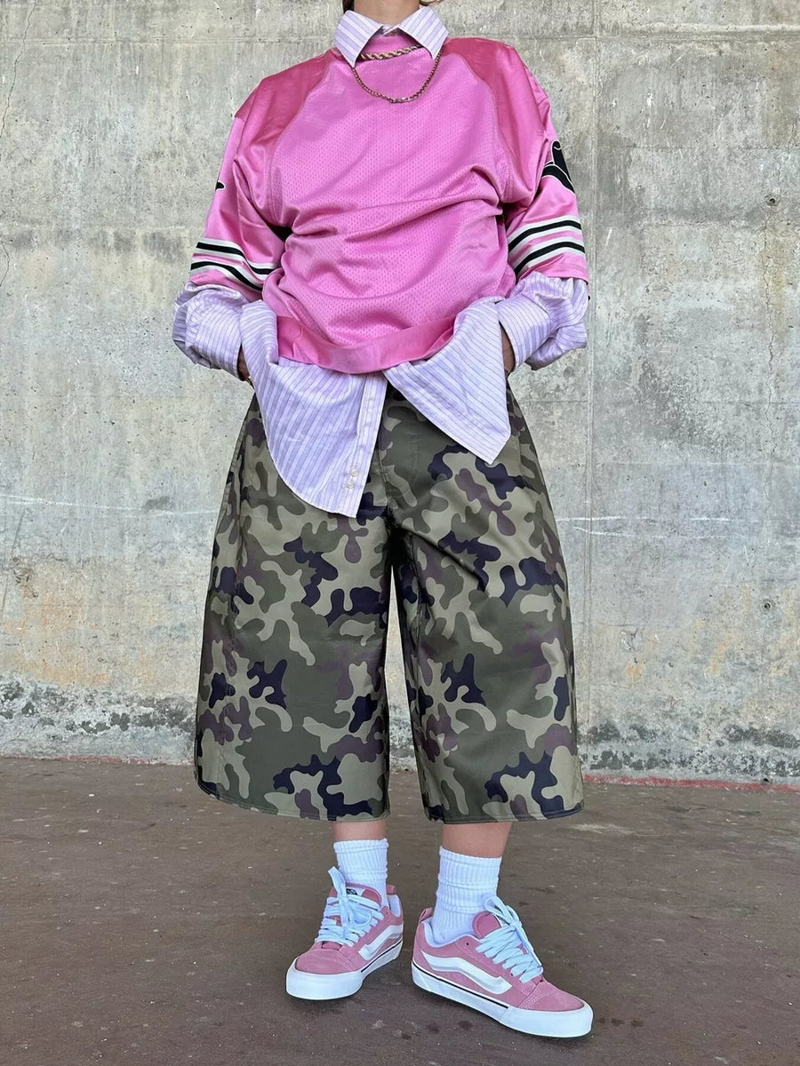 Camouflage Wide-leg Cropped Pants option 5