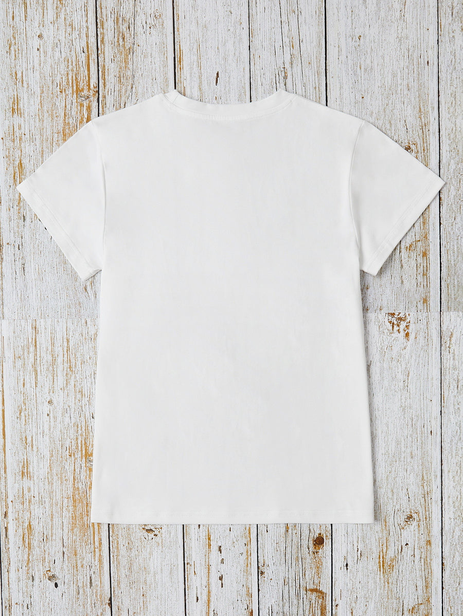 White polyester t-shirt with crew neck and short sleeves, basic casual style.