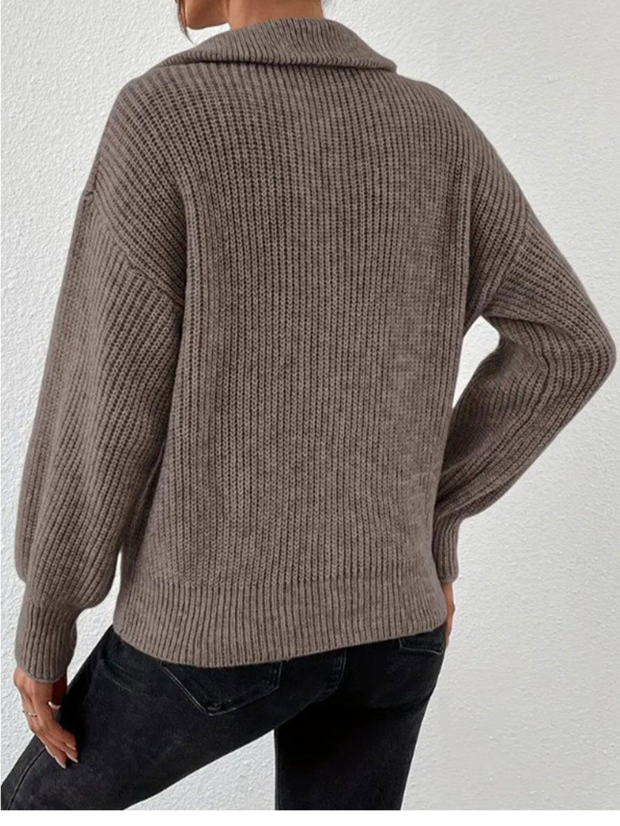 100% polyester Care instructions: Machine wash cold zip-up sweater in Dark Blue with relaxed silhouette
