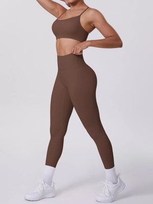 Criss-cross Back Cami And Leggings Set in sage green with buttery-soft