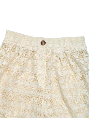 Cream lace palazzo trousers with button detail and elasticated waist.