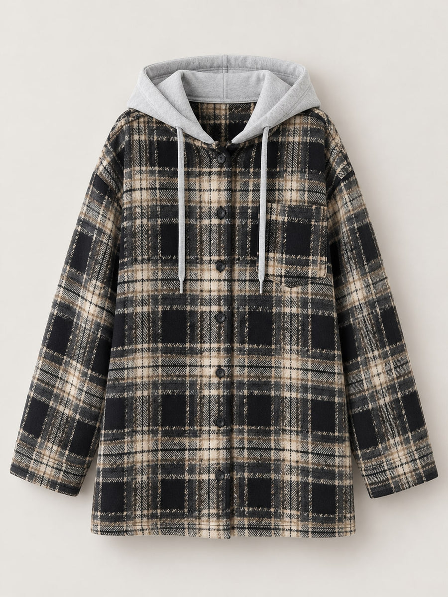 beige oversized shacket with hooded