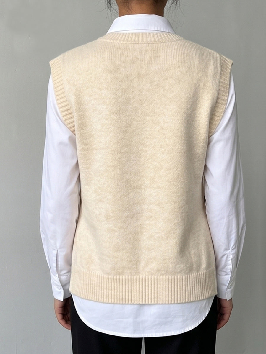 Apricot regular sweater vest with crew neck