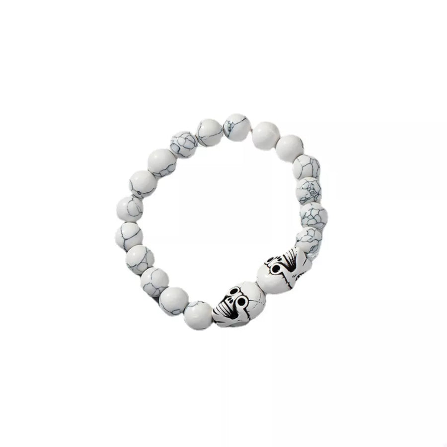 bracelet in White with skull motif and beaded