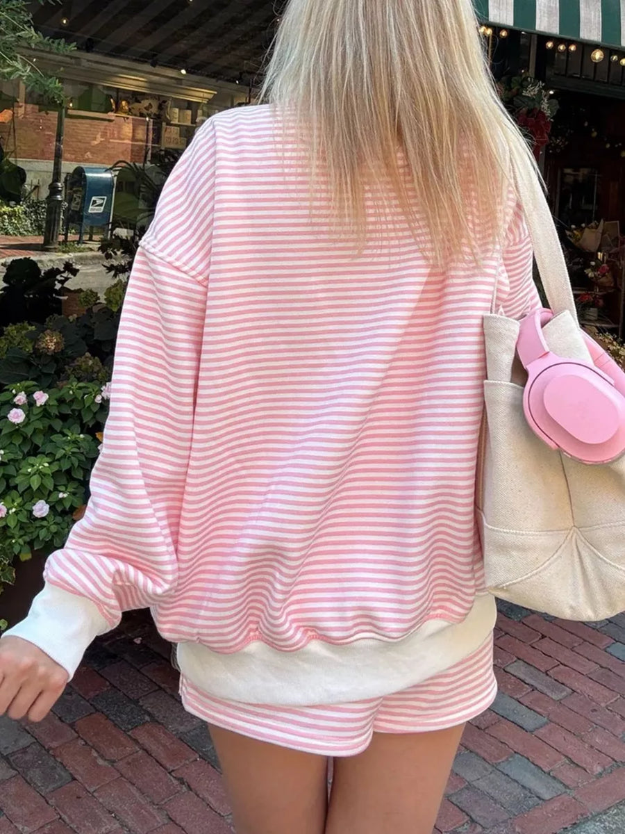 sweatshirt in ivory with striped and stretch