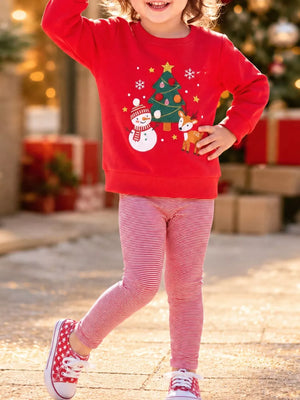 red clothing set with novelty print and crew neck