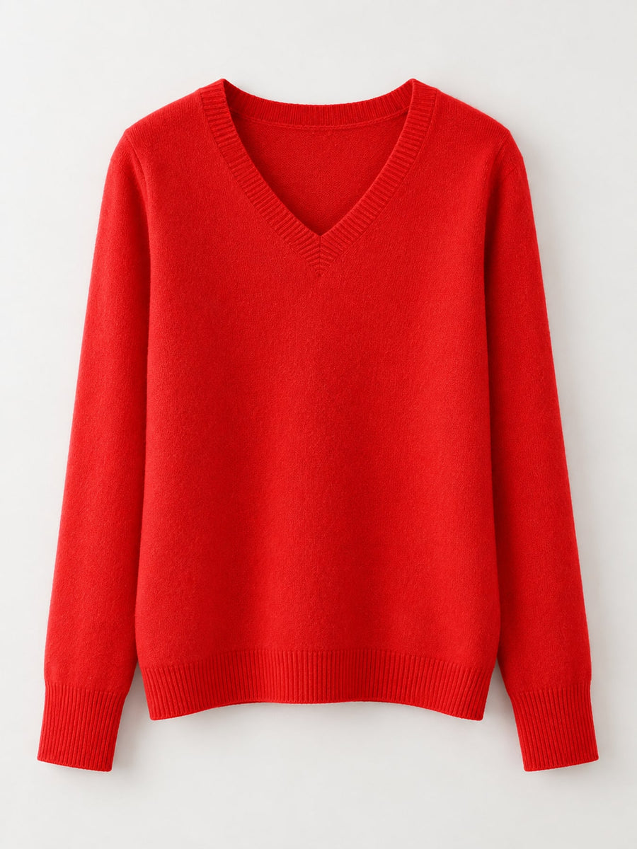 V-Neck Solid Color Sweater in Dark Coffee