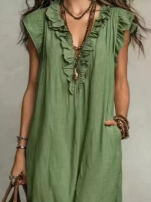White Bohemian Ruffle Neck Maxi Dress Plus Size