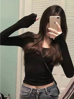 Cotton & crop top in Black with fitted silhouette