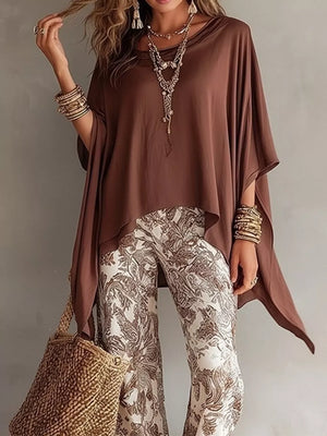 bohemian blouse in Blue with round neck