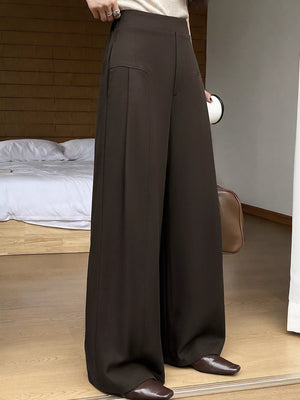Coffee Brown wide-leg pants with full-length and zip-front