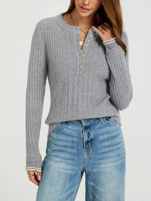 henley in Apricot with ribbed and hip-length