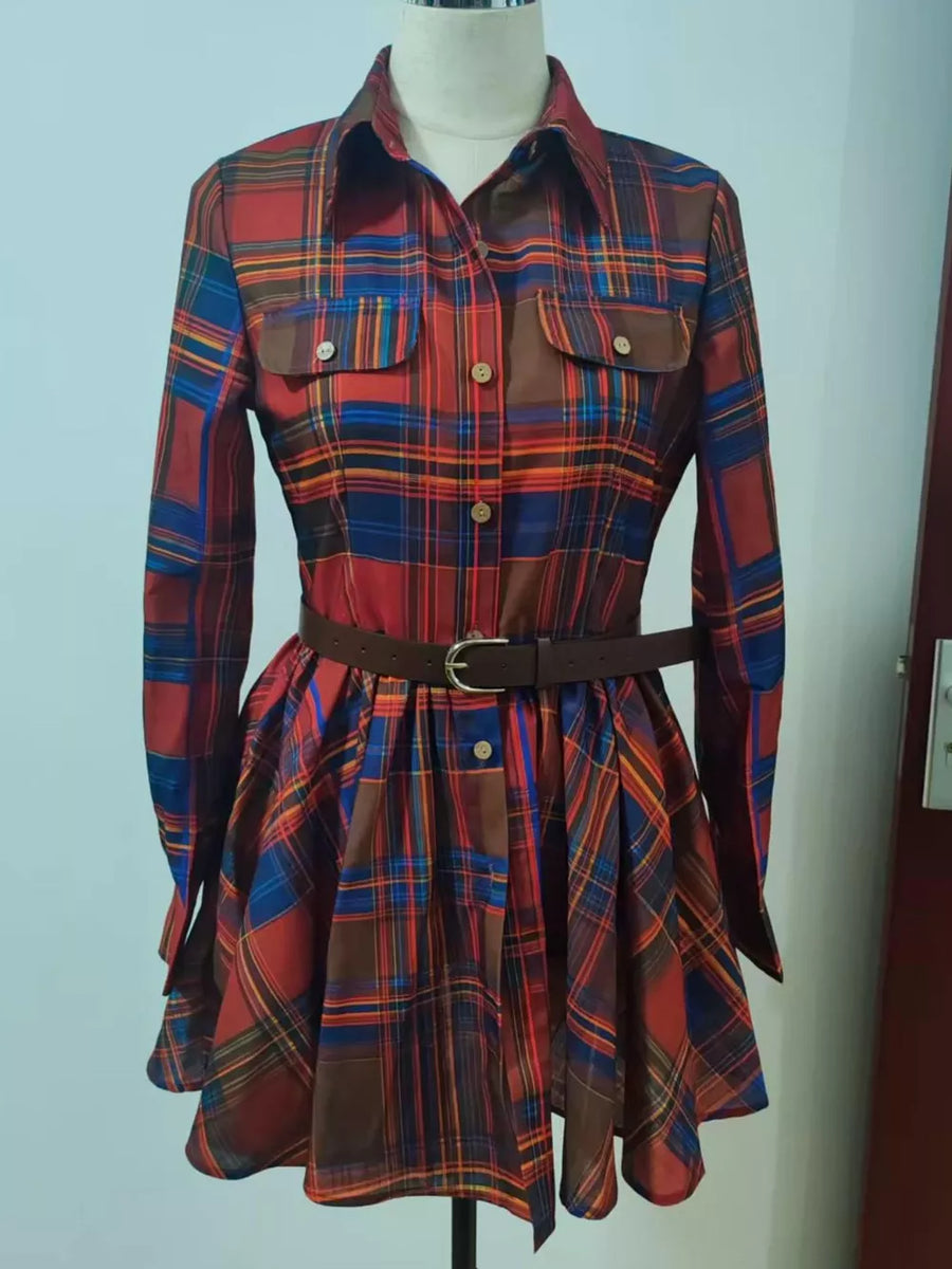 brown shirt dress with mini and button-front