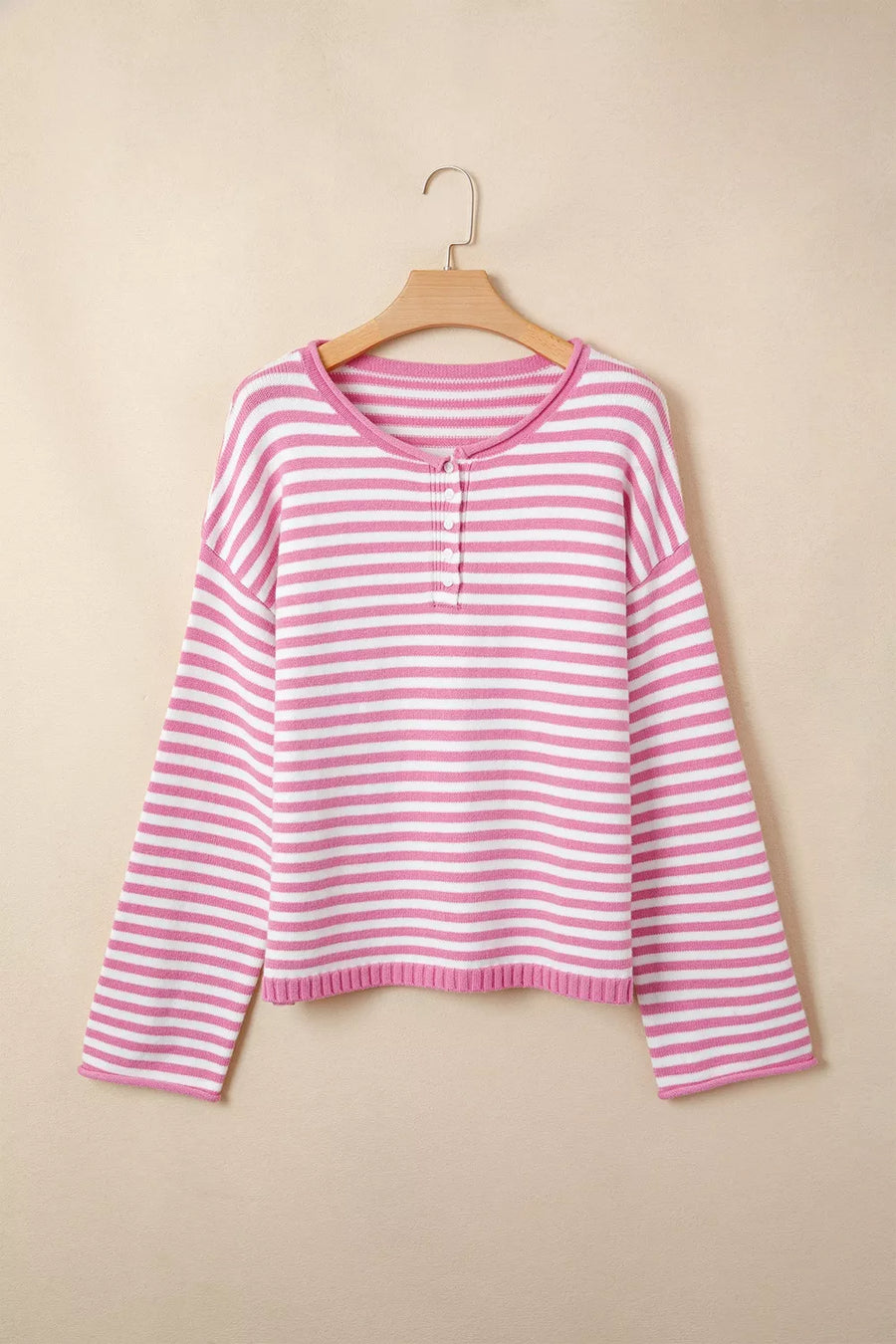 classic pullover sweater in white with henley